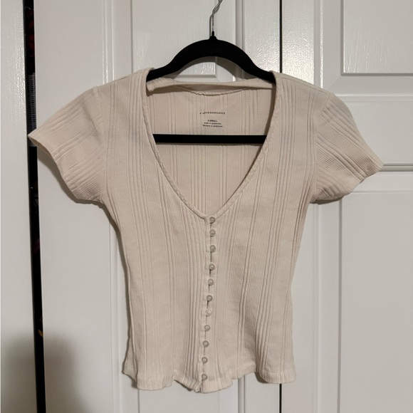 Cream Button-Up Ribbed Top - Picture 1 of 8